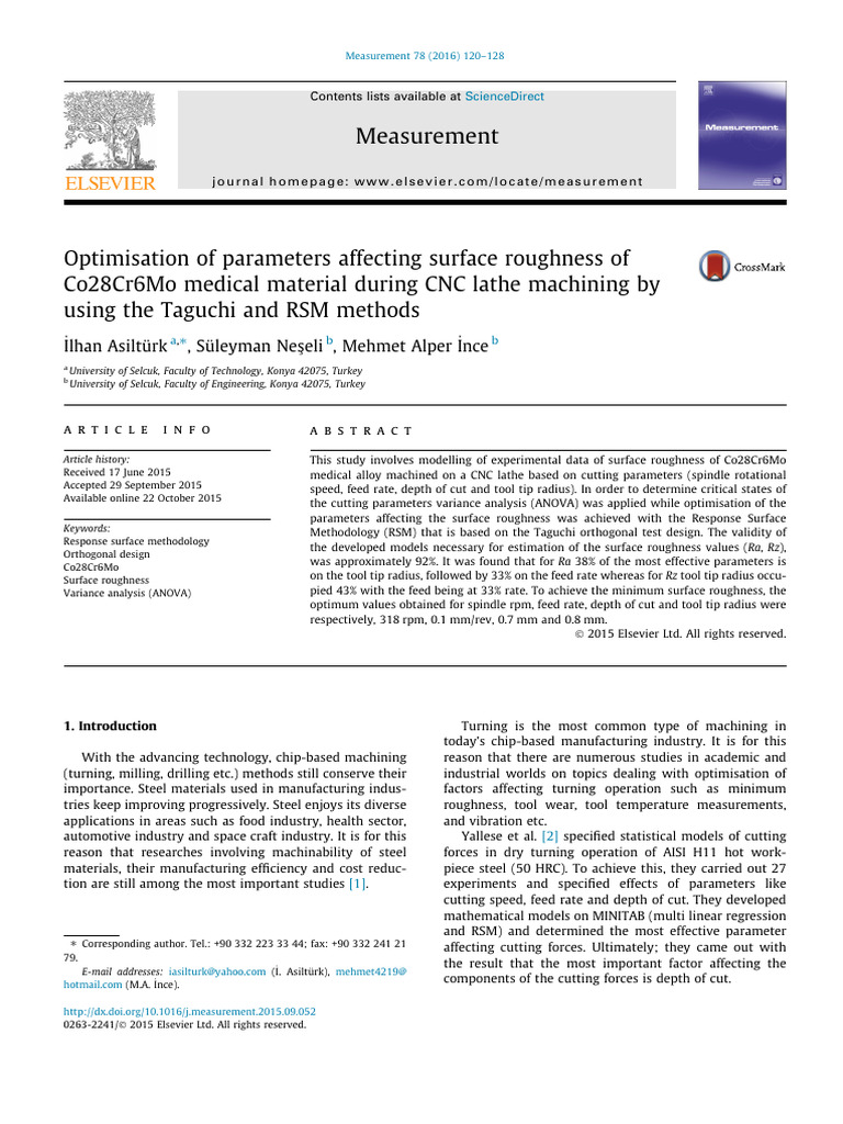 CNC Machining Surface Roughness Optimization | PDF | Analysis Of ...
