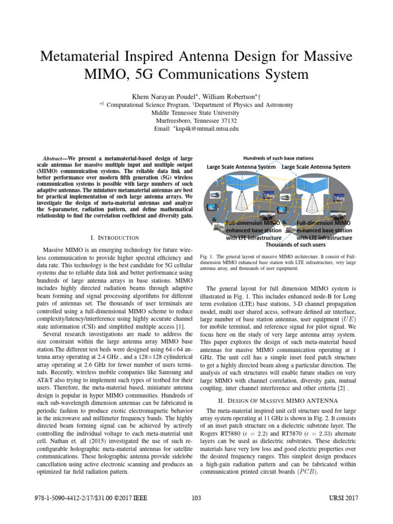 Metamaterial Antenna Design for 5G MIMO | PDF | Mimo | Antenna (Radio)