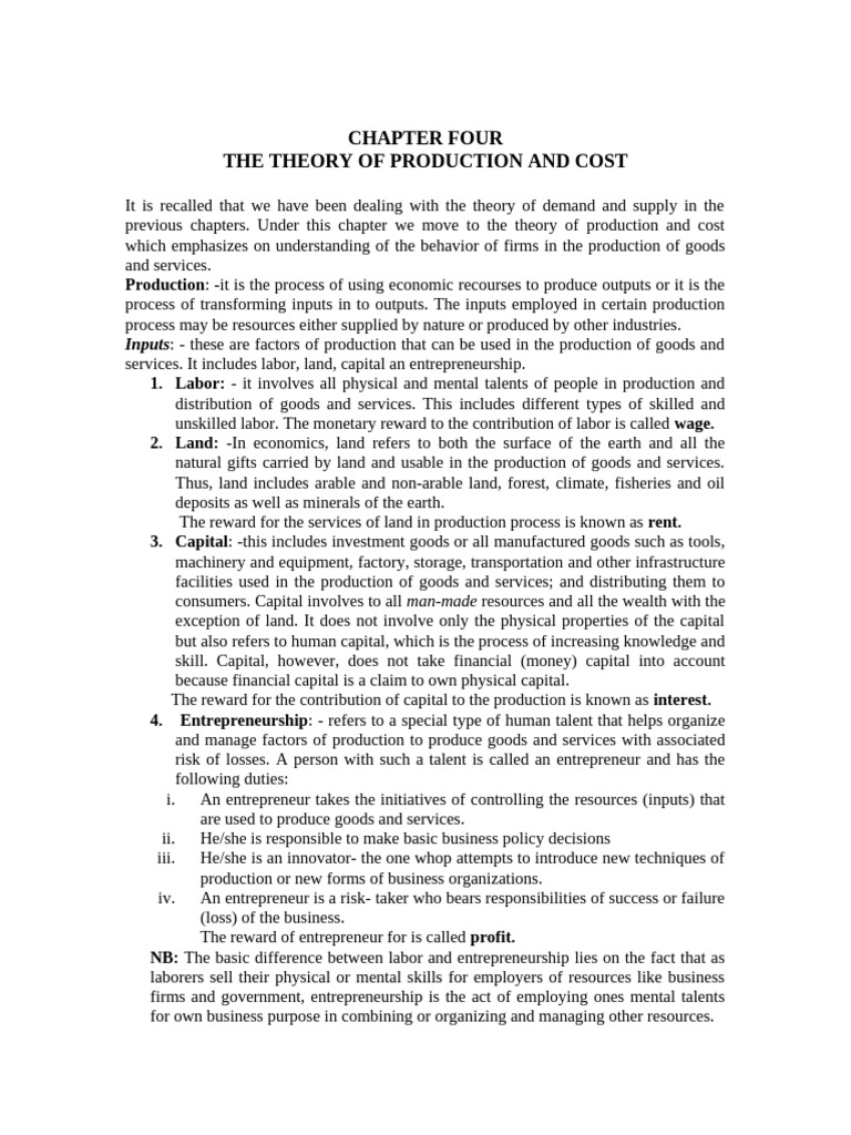 Production Theory and Cost Analysis | PDF | Production Function ...