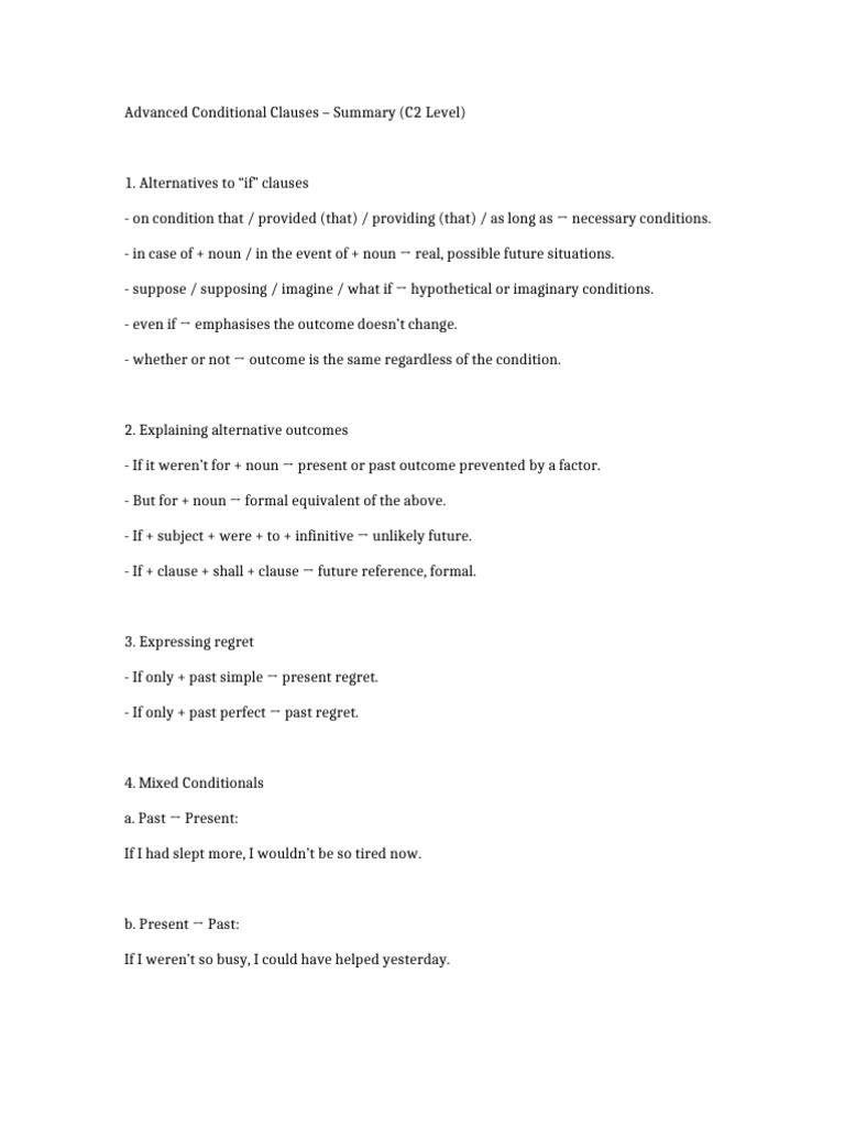 Advanced Conditionals Summary | PDF