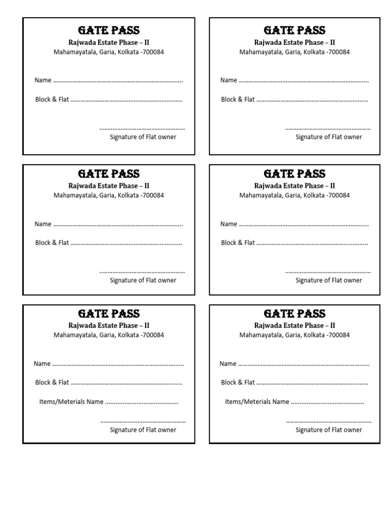Gate Pass for Rajwada Estate, Kolkata | PDF