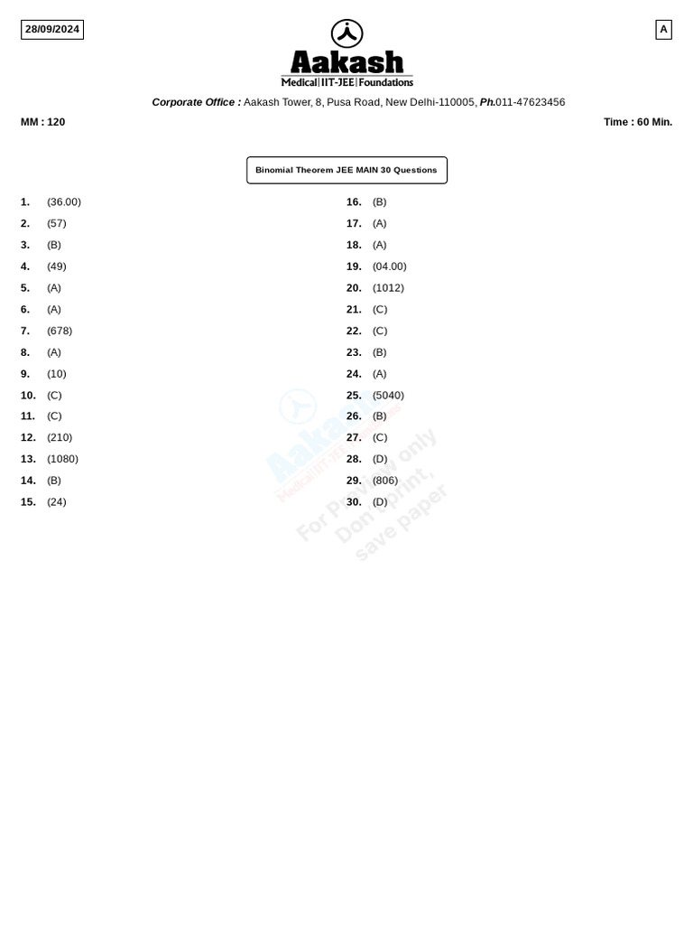 JEE Binomial Theorem Practice Questions | PDF | Chess | Chess Theory