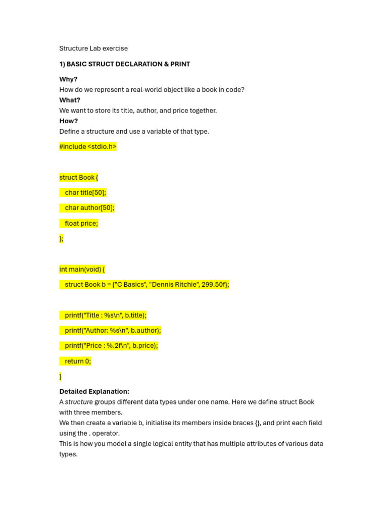 C Structs: Basics to Advanced Usage | PDF | Pointer (Computer ...