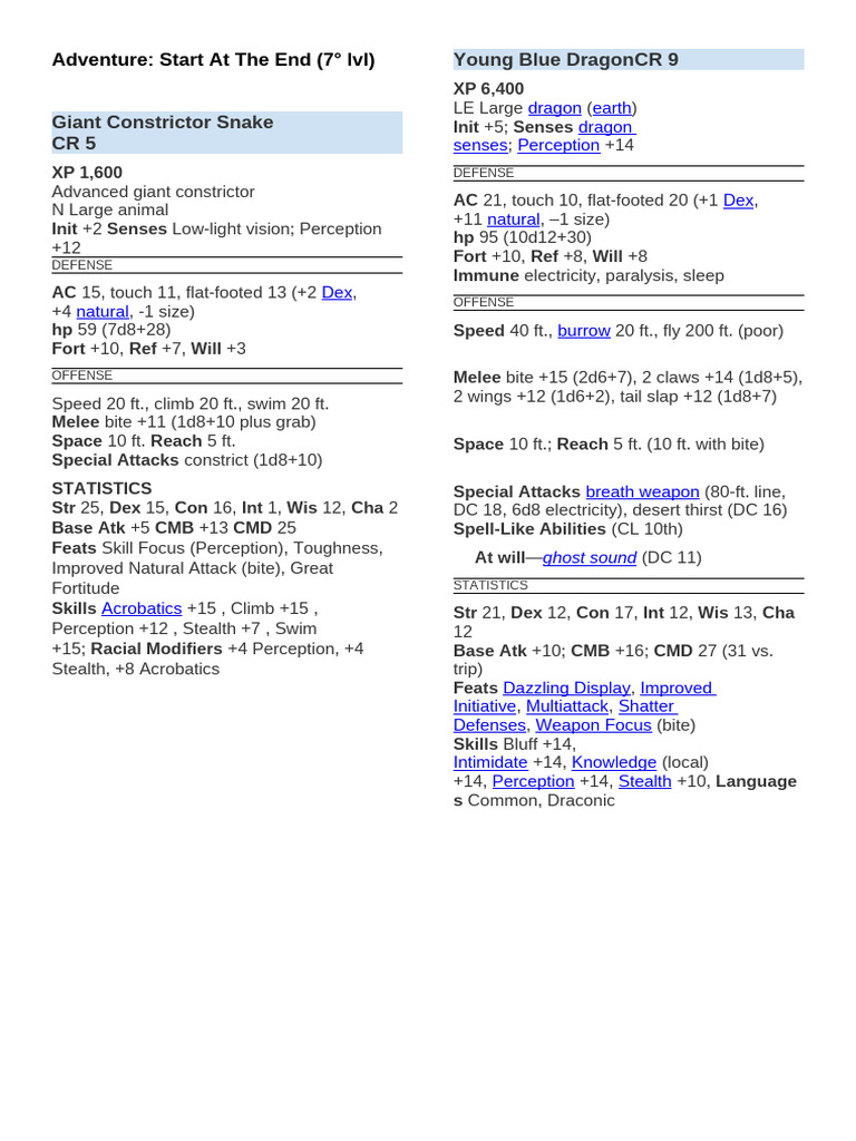 Pathfinder Monster Stats: CR 5-9 | PDF