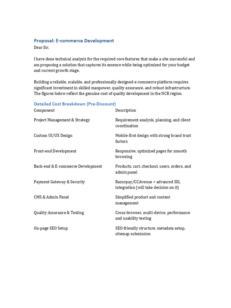 E-commerce Development Proposal & Costs | PDF