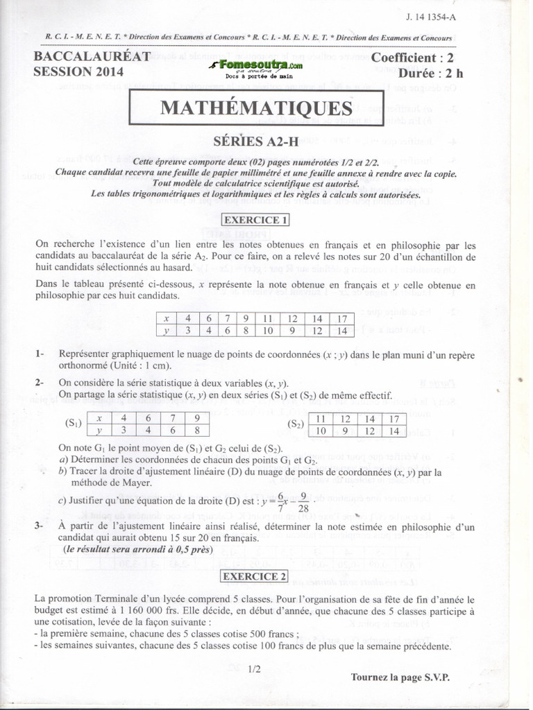 612781c9c05e7sujet de Maths Bac A2 Et H 2014 | PDF