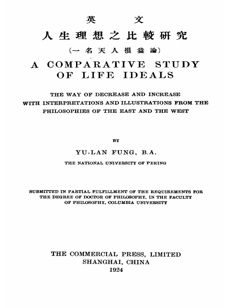 A Comparative Study of Life Ideals (Fung, Yu-Lan 1924) | PDF