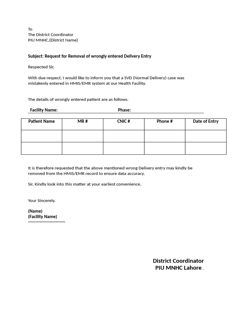 Request to Correct Delivery Entry Error | PDF