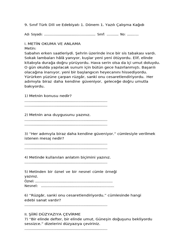 9 Sinif Edebiyat Dejavusans | PDF