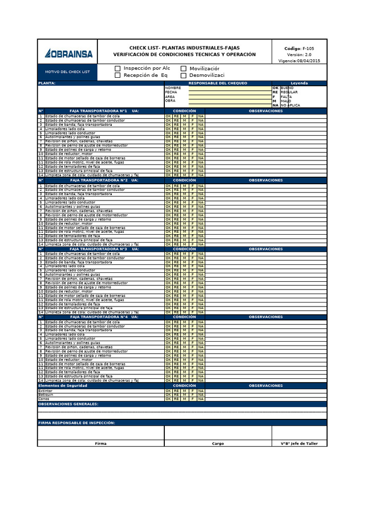 F-105 - Check List - Plantas Industriales - Fajas Verificación de ...