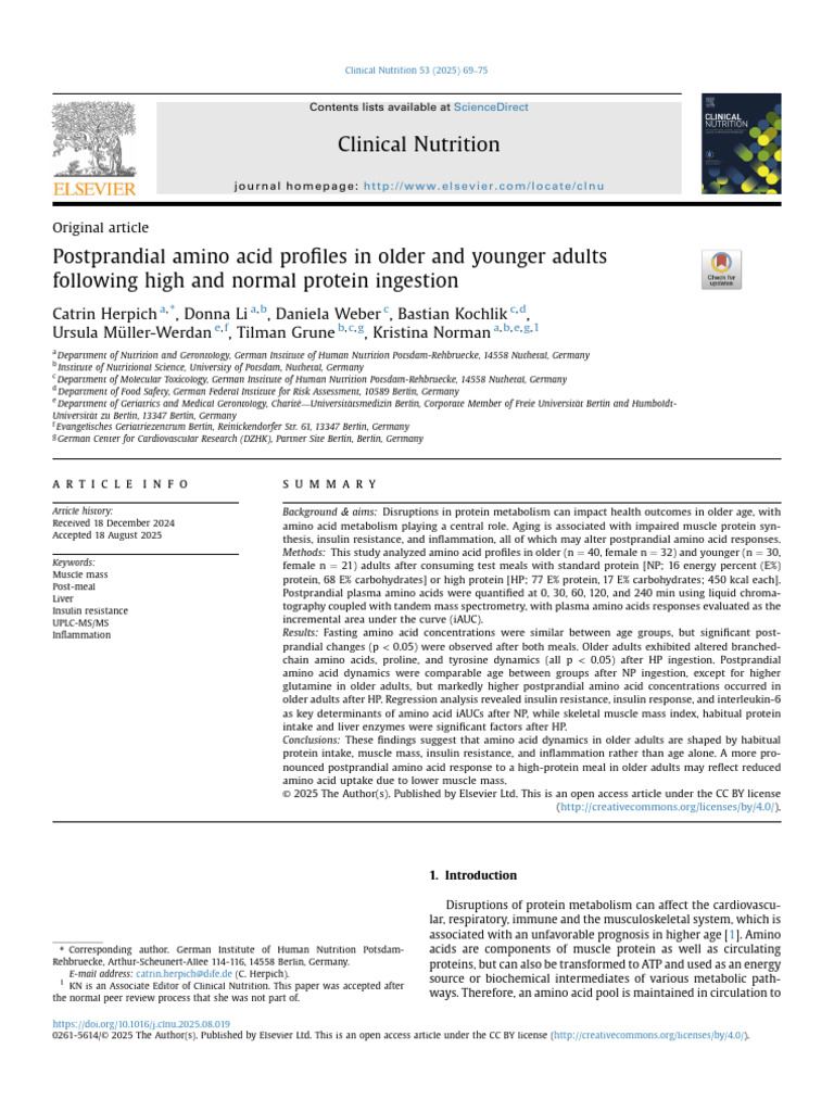 Postprandial Amino Acid Profiles in Older and Youn | PDF | Proteins ...