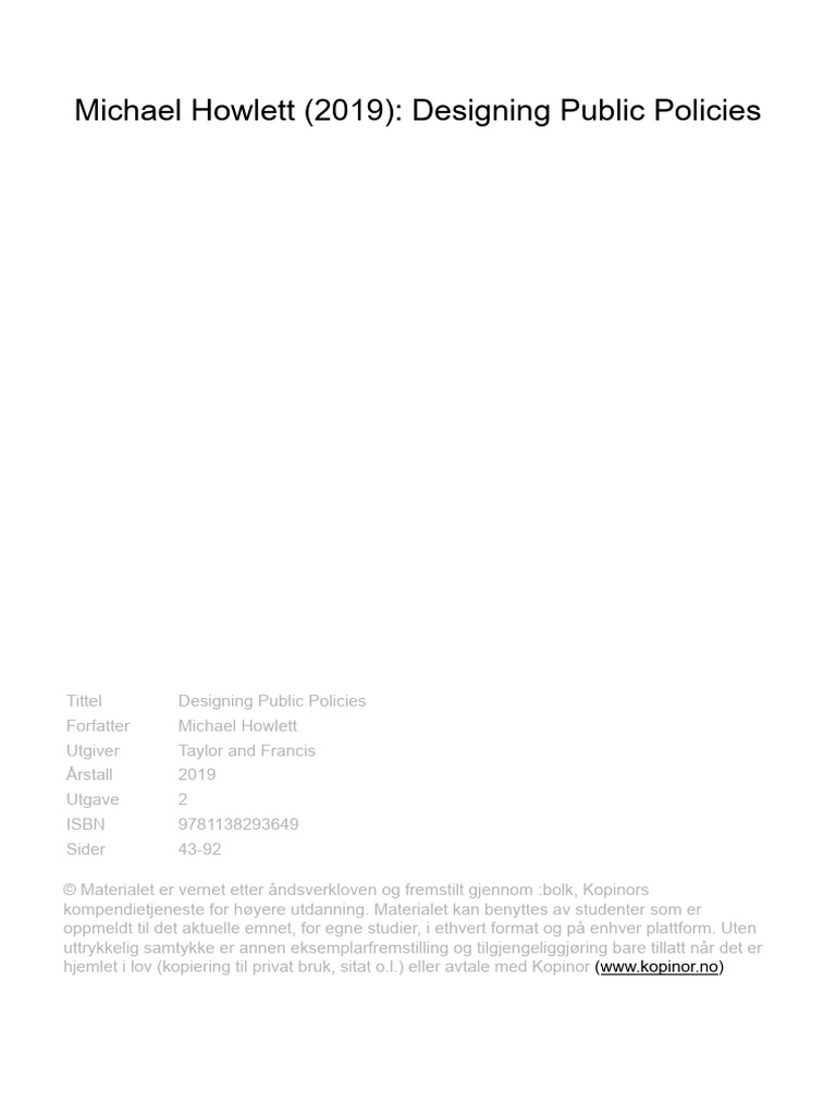 Designing Public Policies-Howlett 2019 | PDF | Policy | Governance