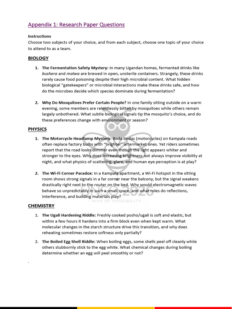 Research Questions in Biology, Physics, Chemistry | PDF