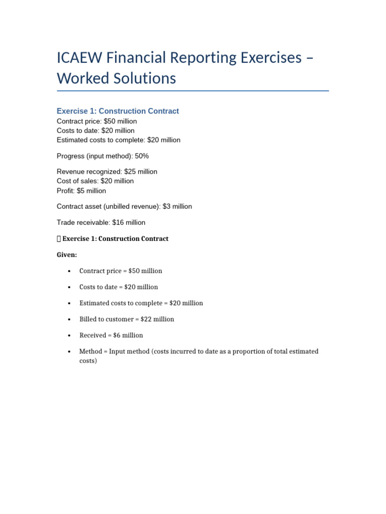 ICAEW Reporting Exercises Solution | PDF
