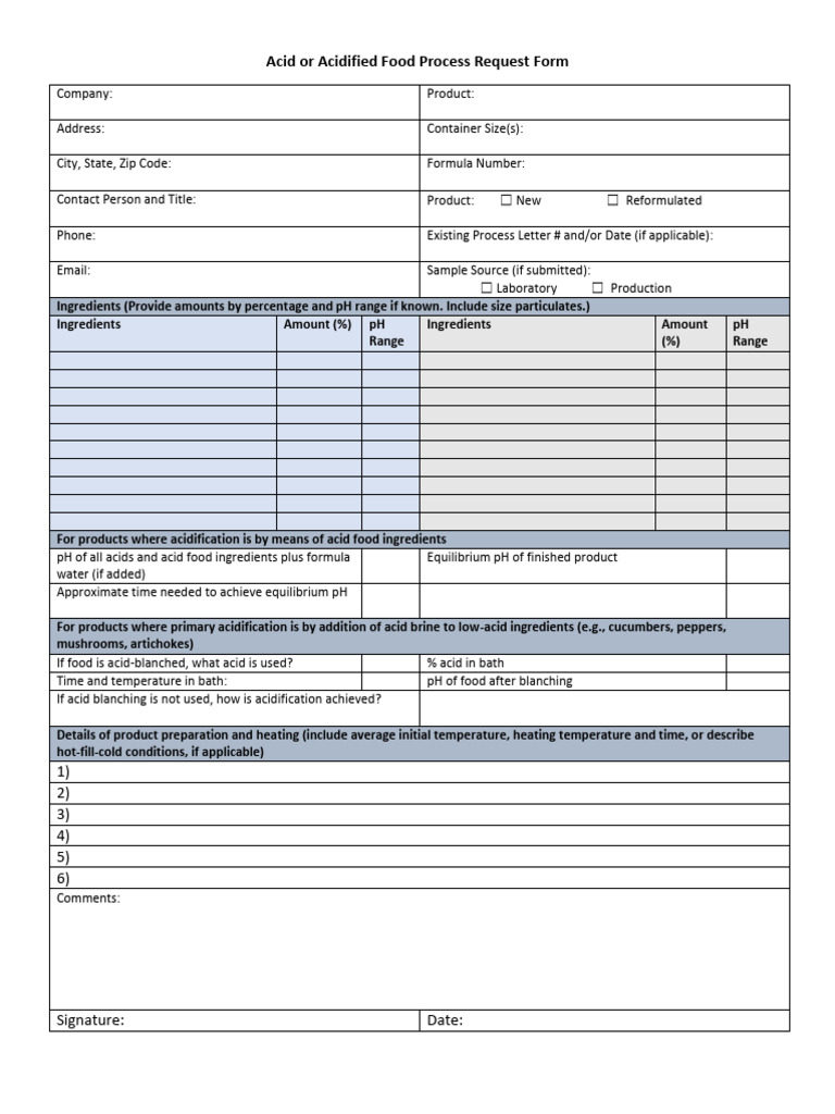 Acidified Food Process Request Form | PDF