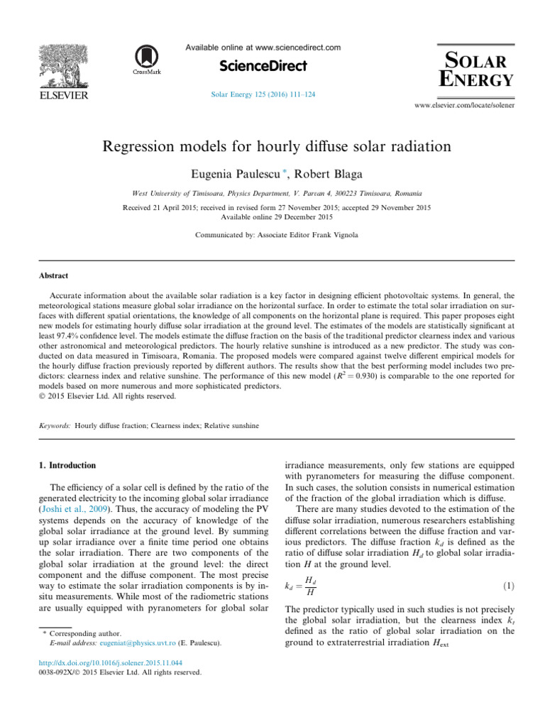 Hourly Diffuse Solar Radiation Models | PDF | Climate | Earth Sciences