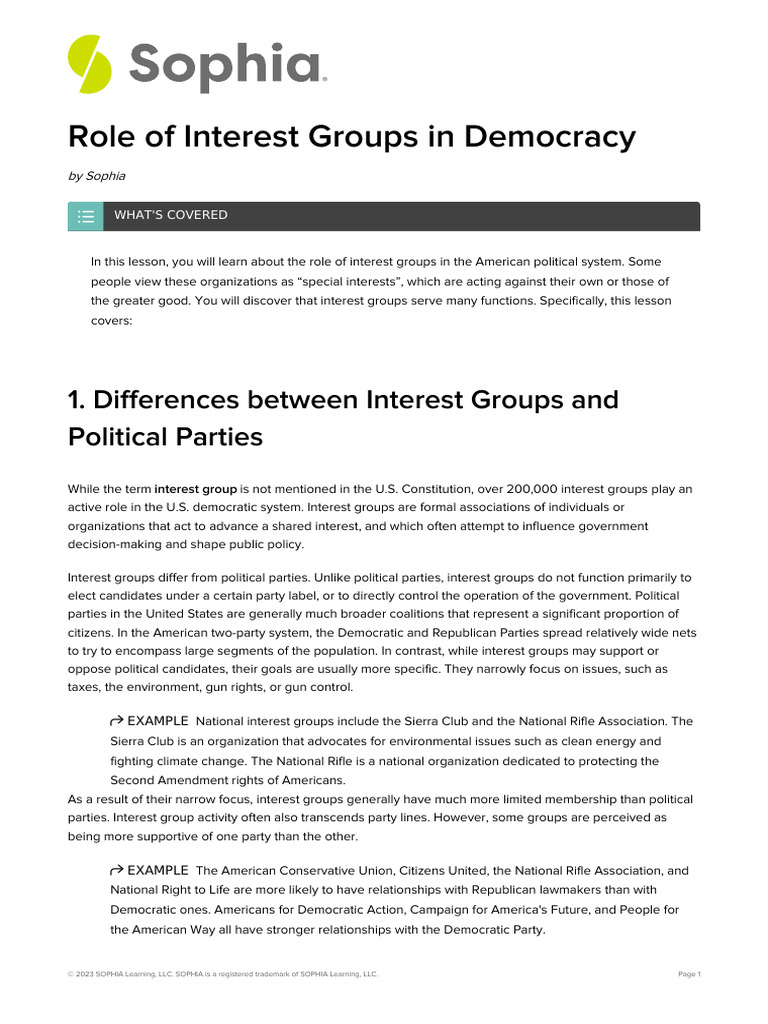 Role of Interest Groups in Democracy | PDF | Political Parties