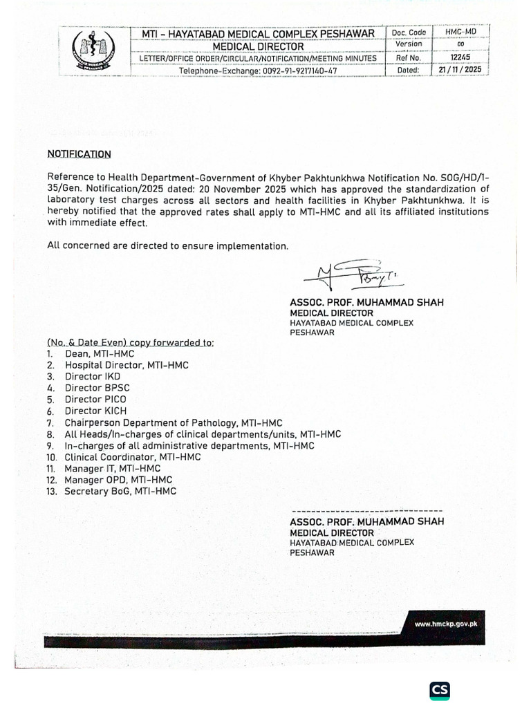 Standardization of Laboratory Test Charges | PDF