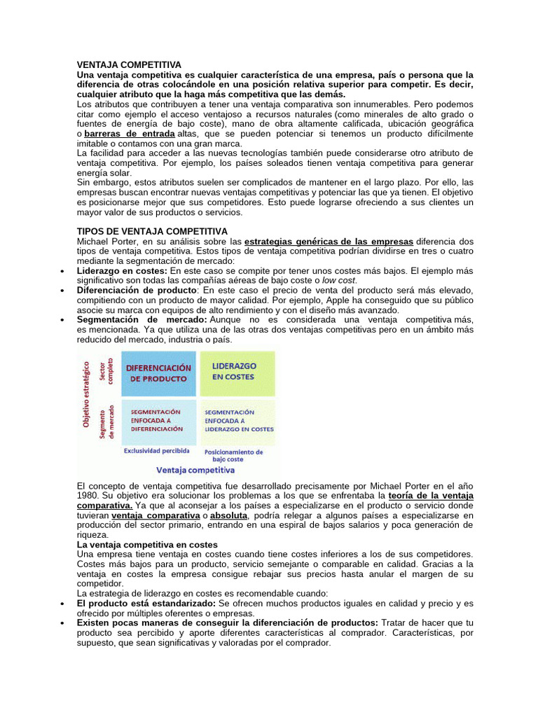 Tipos y Fuentes de Ventaja Competitiva | PDF | Ventaja competitiva ...