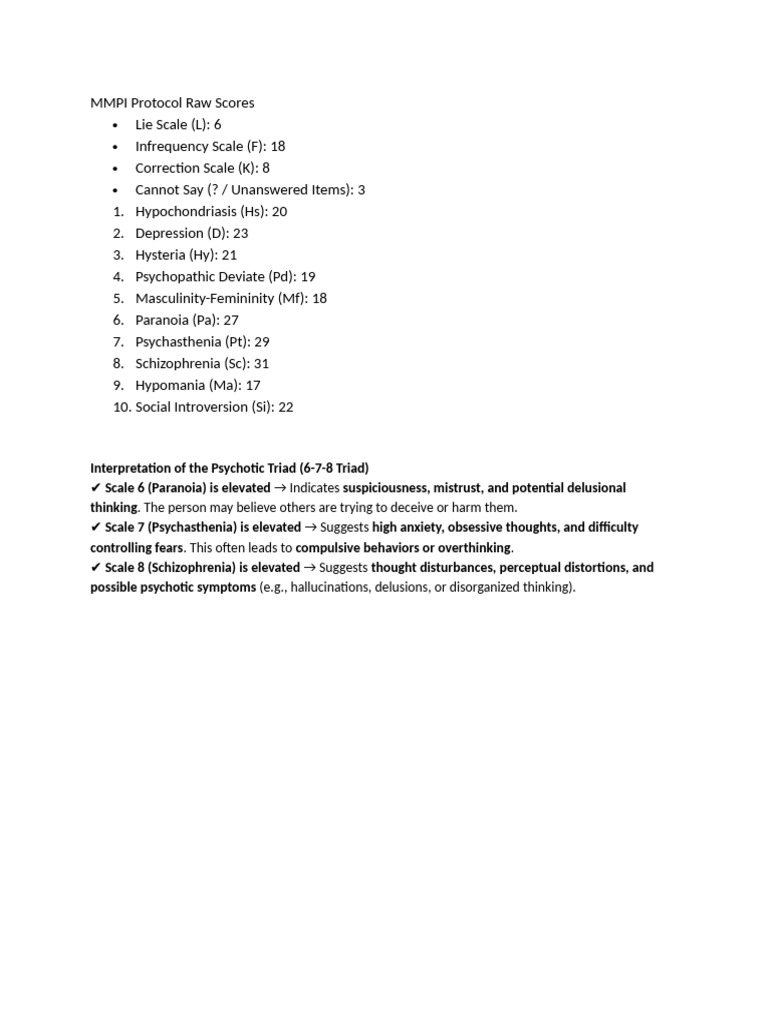 MMPI Protocol Raw Scores Triad | PDF