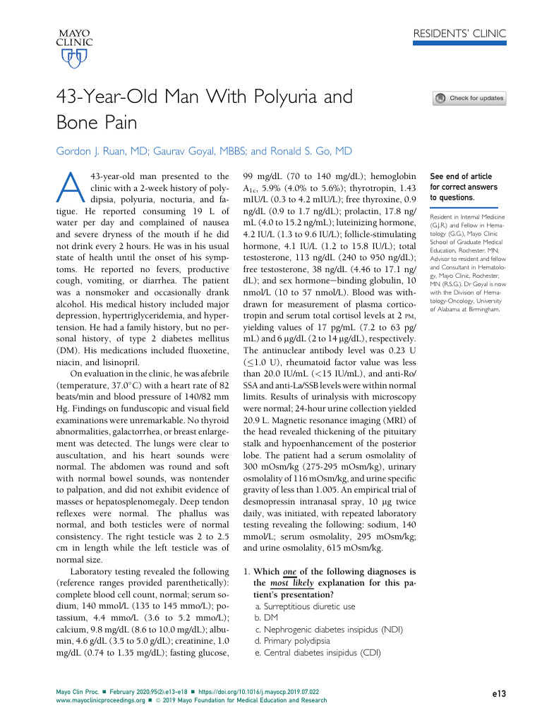 43-Year-Old Man with Polyuria and Bone Pain | PDF | Clinical Medicine ...