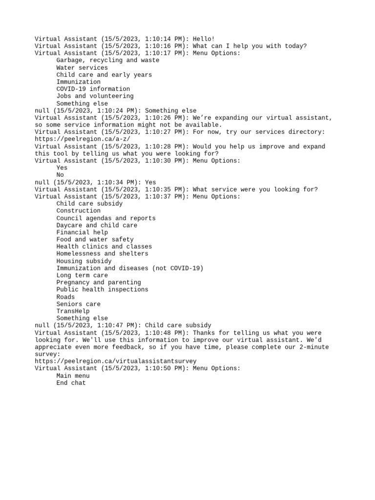 Virtual Assistant Service Interaction Guide | PDF