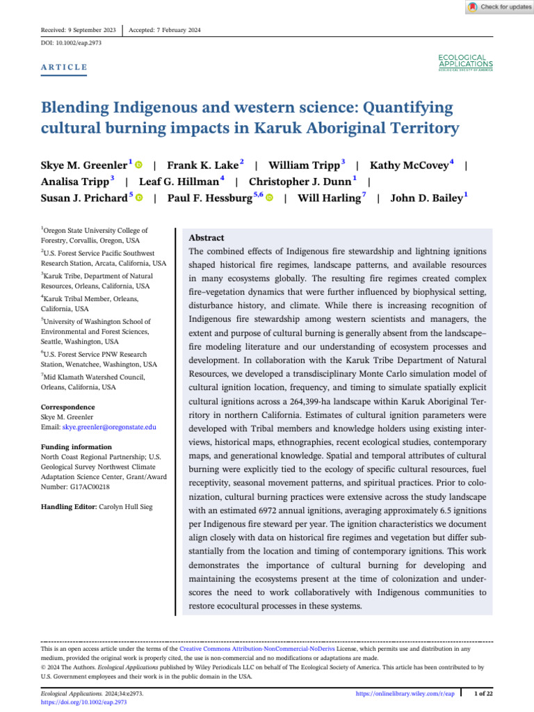 Blending Indigenous and Western Science Quantifying Cultural Burning ...