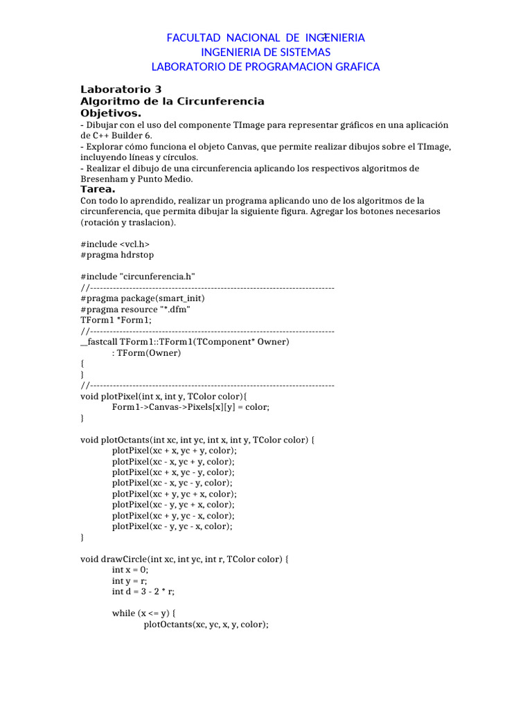 Algoritmos para Dibujar Circunferencias en C++ | PDF | Matemáticas ...