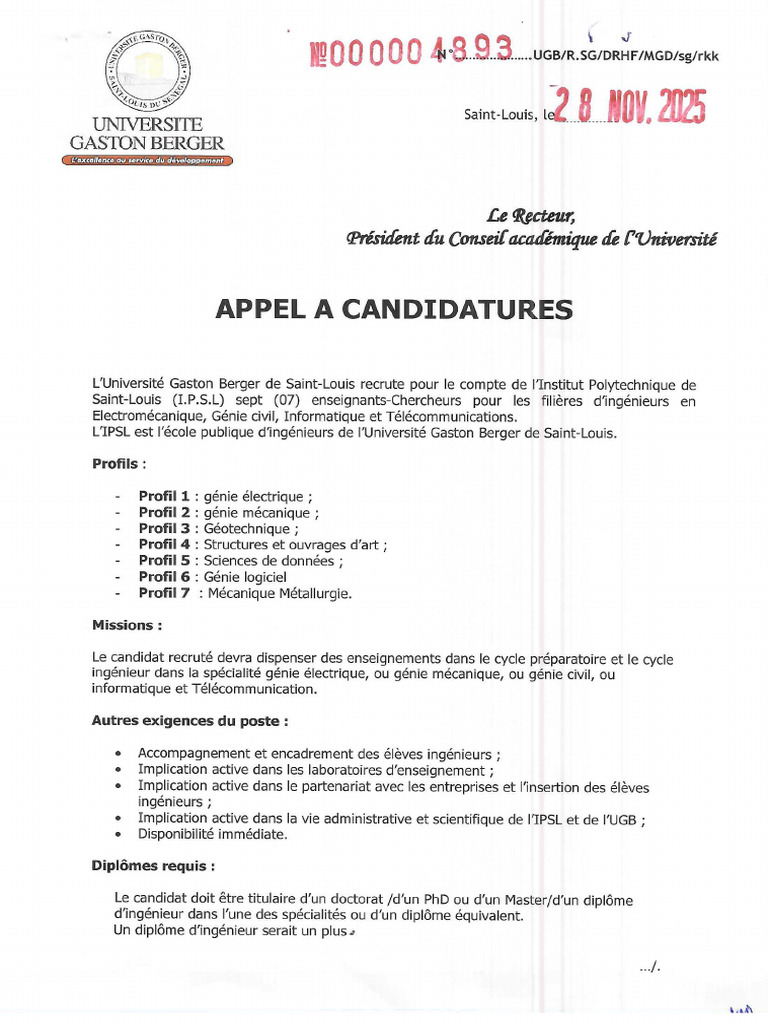 Appel Ã Candidatures Pour Le Recrutement de Sept Enseignants-Chercheurs ...