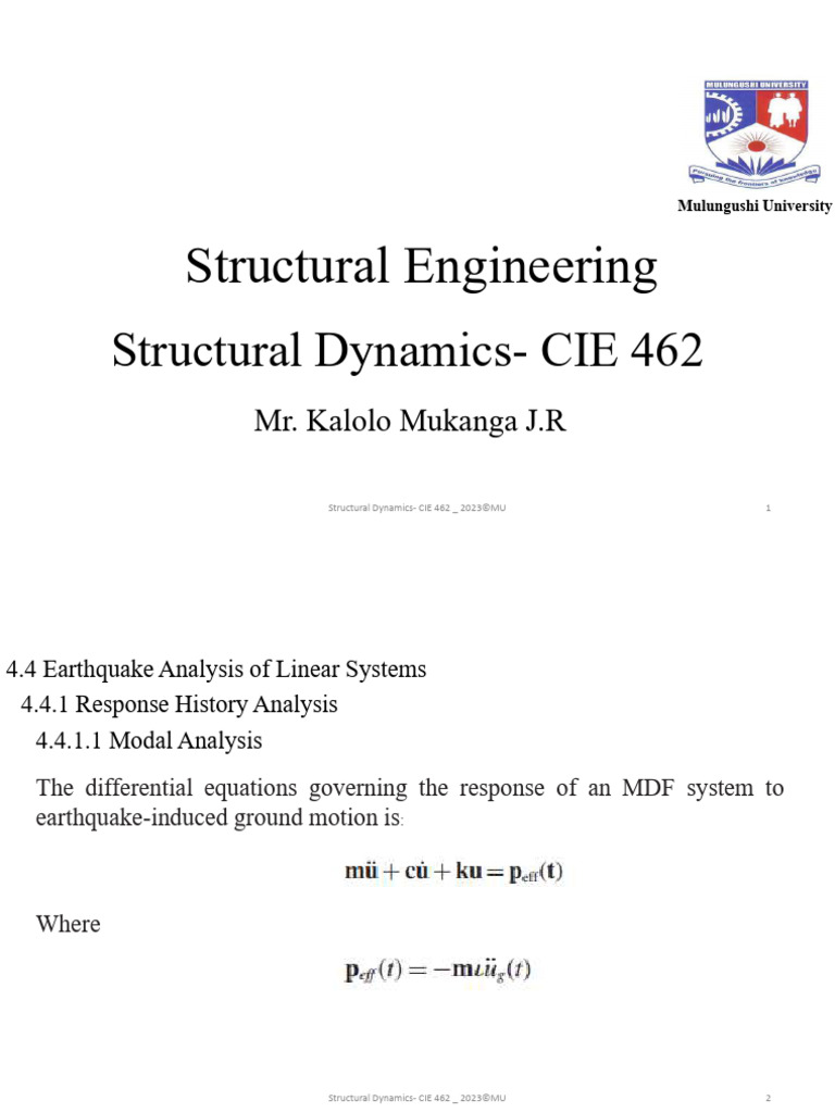 Earthquake Analysis in Structural Dynamics | PDF