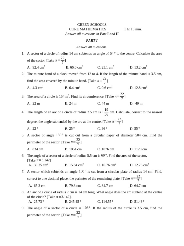 Core math MT F1 | PDF | Circle | Angle