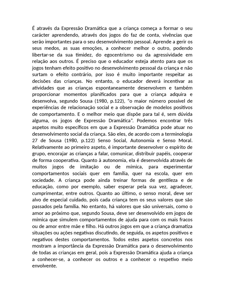 Importância da Expressão Dramática na Criança | PDF | Educação Infantil ...