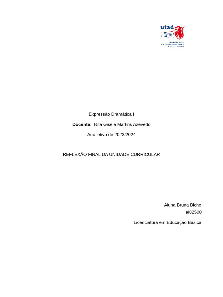 Reflexão sobre Expressão Dramática I | PDF