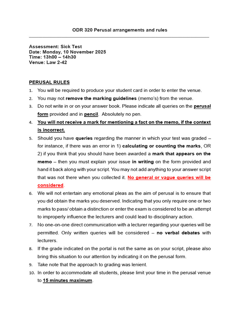 ODR 320 Perusal Rules and Guidelines | PDF