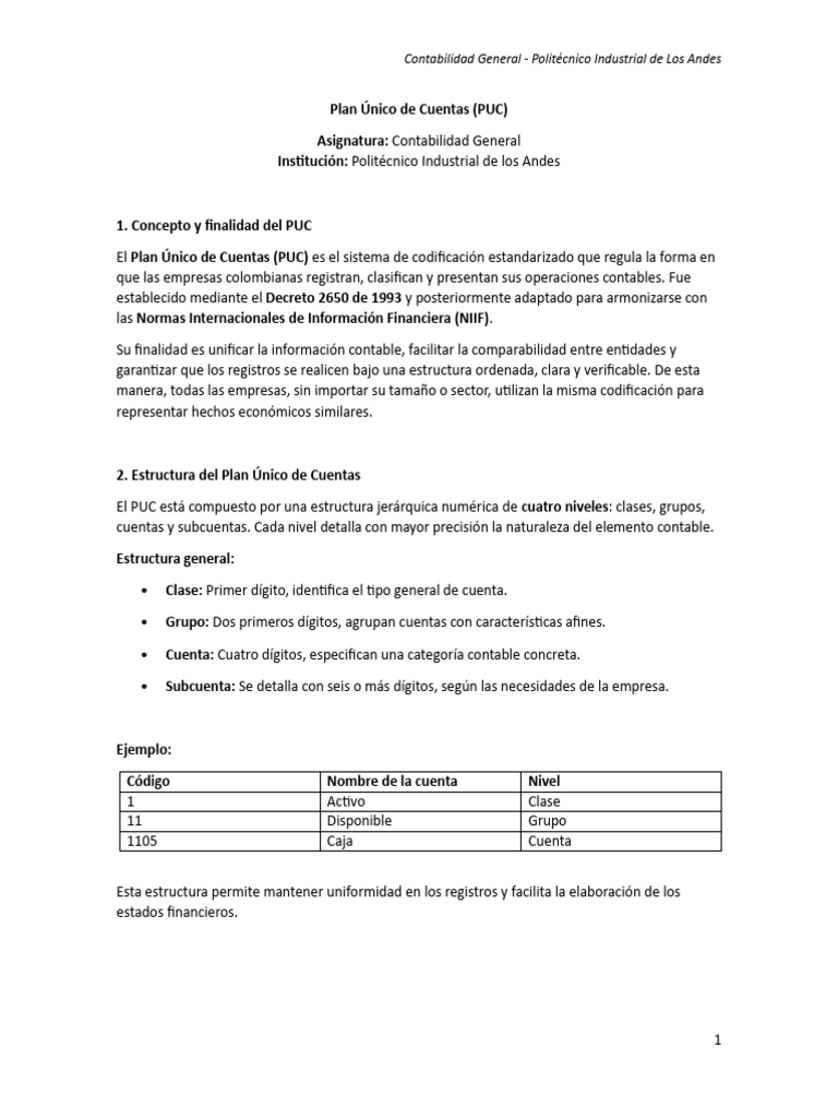 Plan Único de Cuentas en Contabilidad | PDF | Contabilidad | normas ...