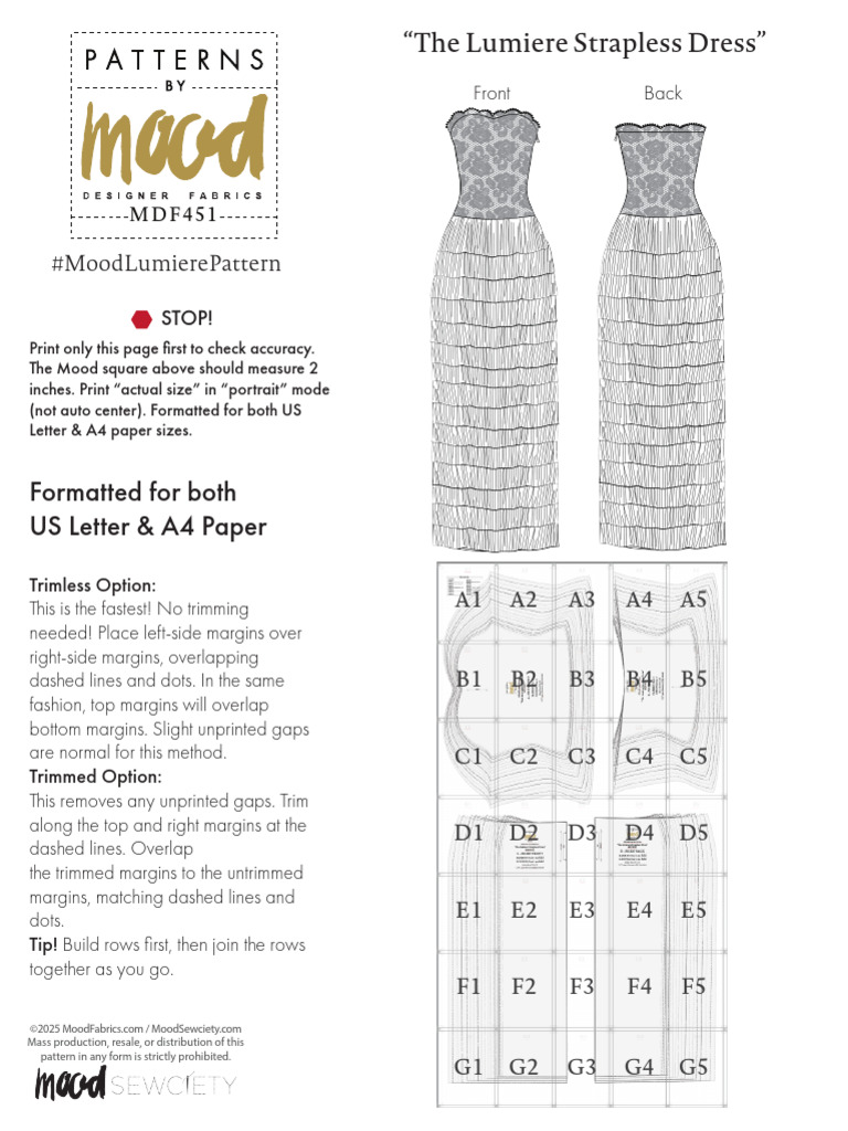 Lumiere Strapless Dress Pattern MDF451 | PDF | Chess Openings | Clothing