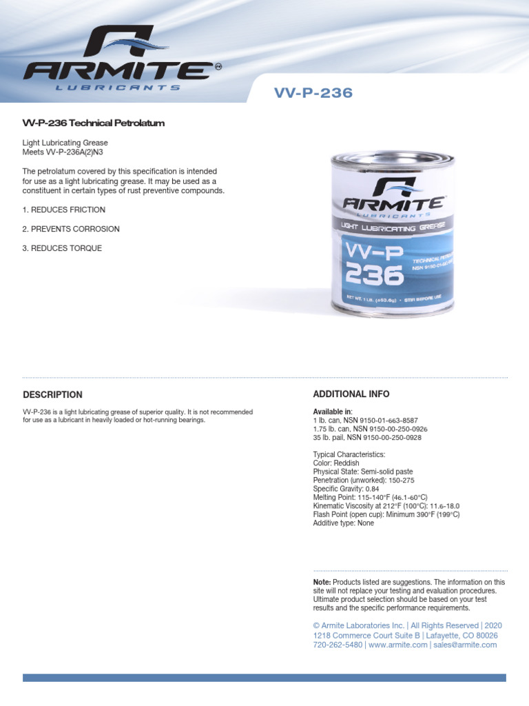 VV-P-236 Light Lubricating Grease | PDF | Lubrication | Applied And ...