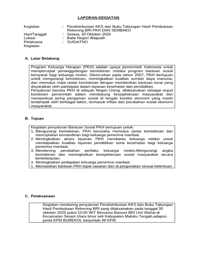 RHK 1 Kegiatan Penyaluran Bansos 2 07 Oktober | PDF
