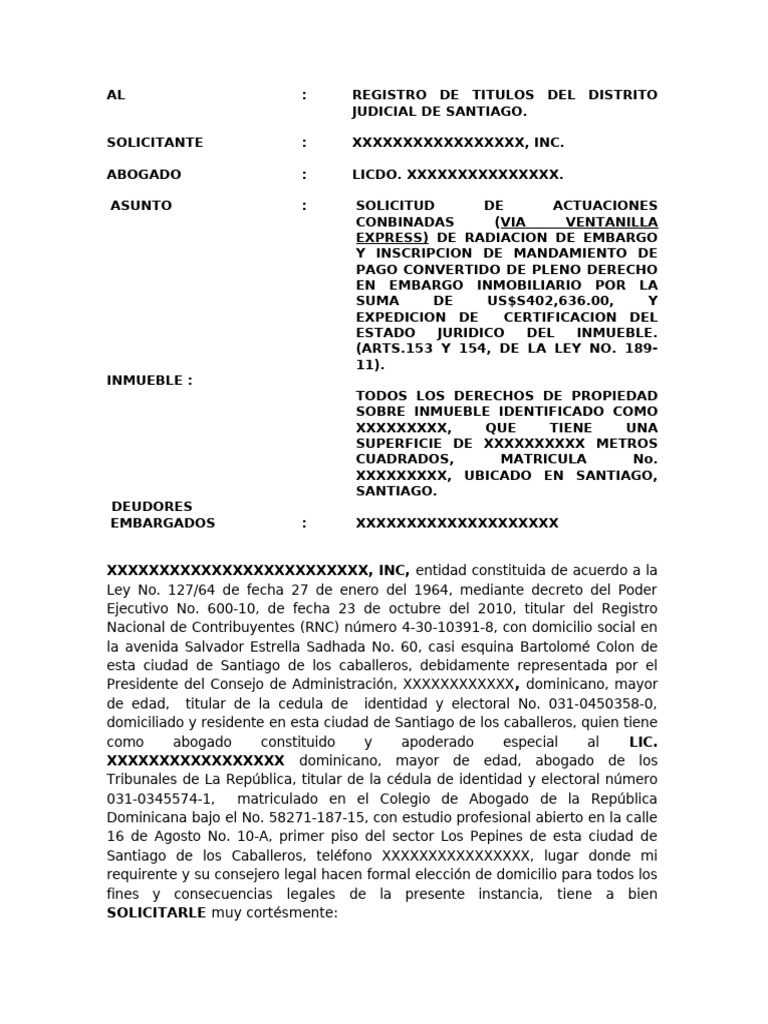 Solicitud de Embargo Inmobiliario en Santiago | PDF | Gobierno | Justicia