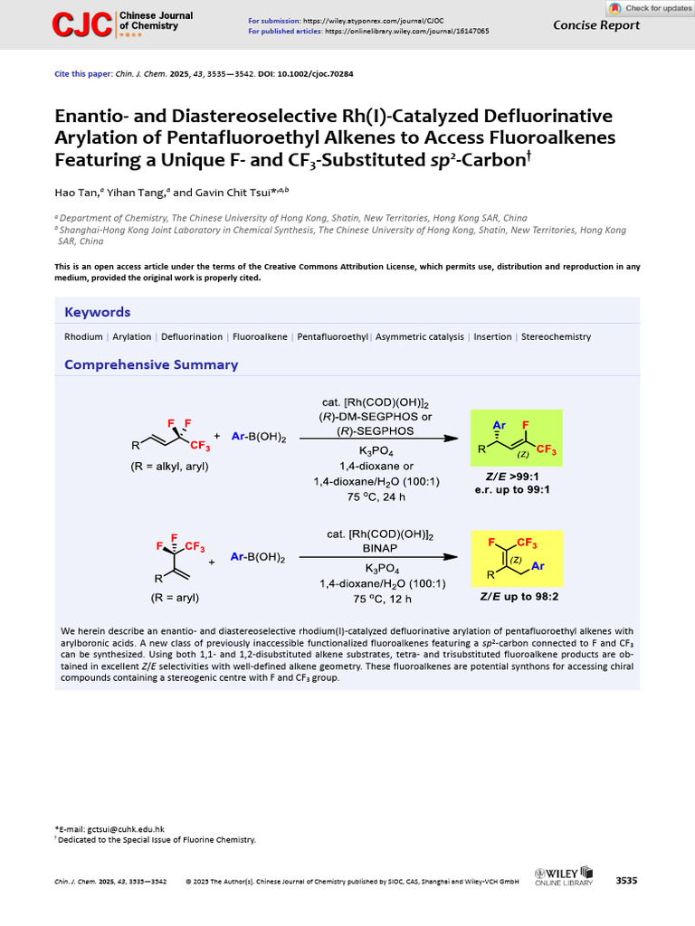 Chinese Journal of Chemistry - 2025 - Tan - Enantio and ...