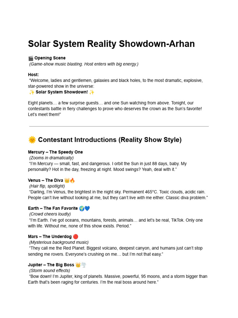 Solar System Reality Show-Arhan | PDF | Planets | Saturn