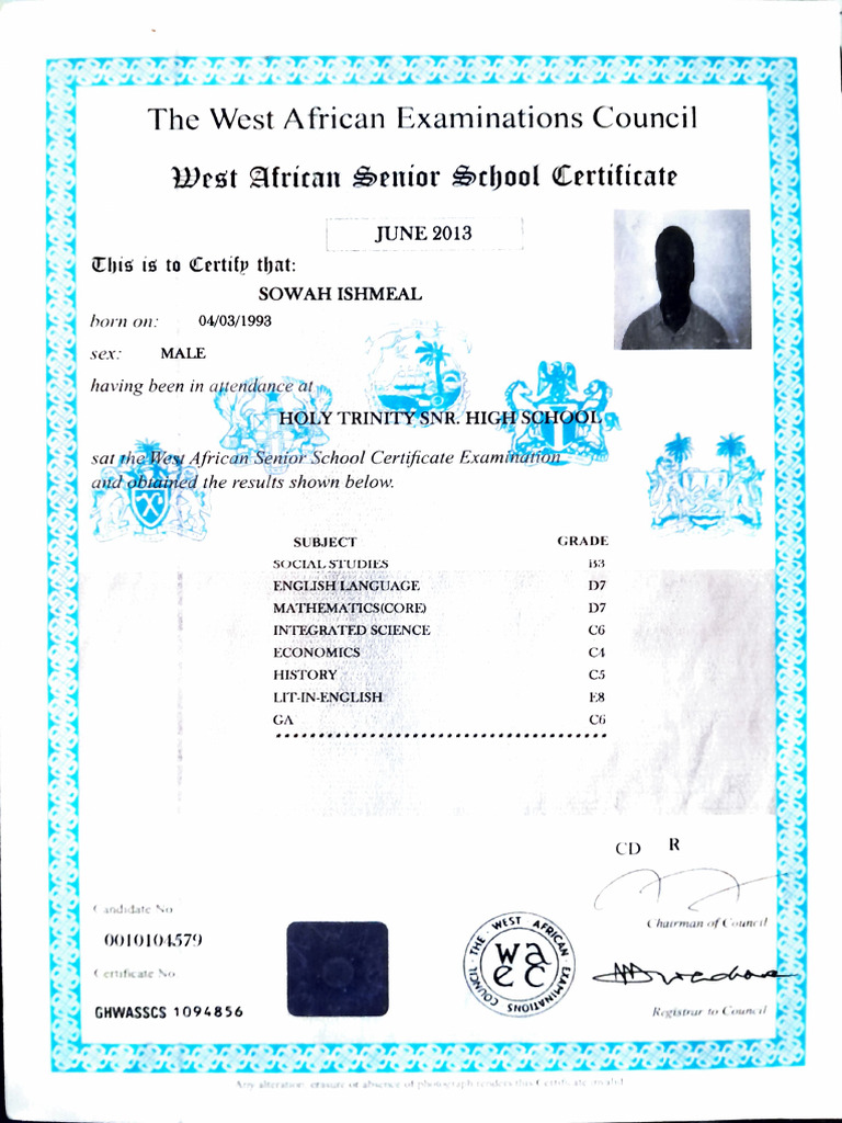 Wassce Cert Sowah | PDF