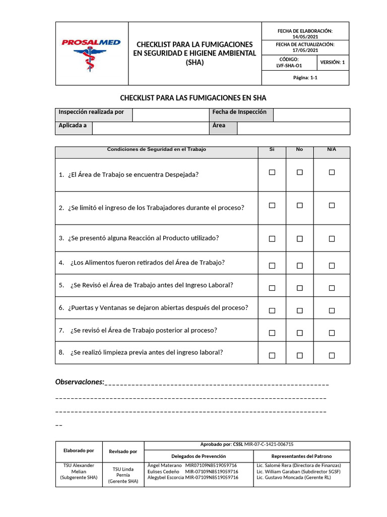Checklist para Las Fumigaciones | PDF