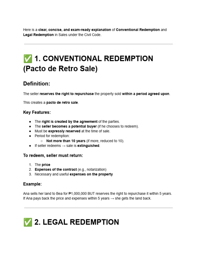 Conventional vs Legal Redemption Explained | PDF | Repurchase Agreement ...