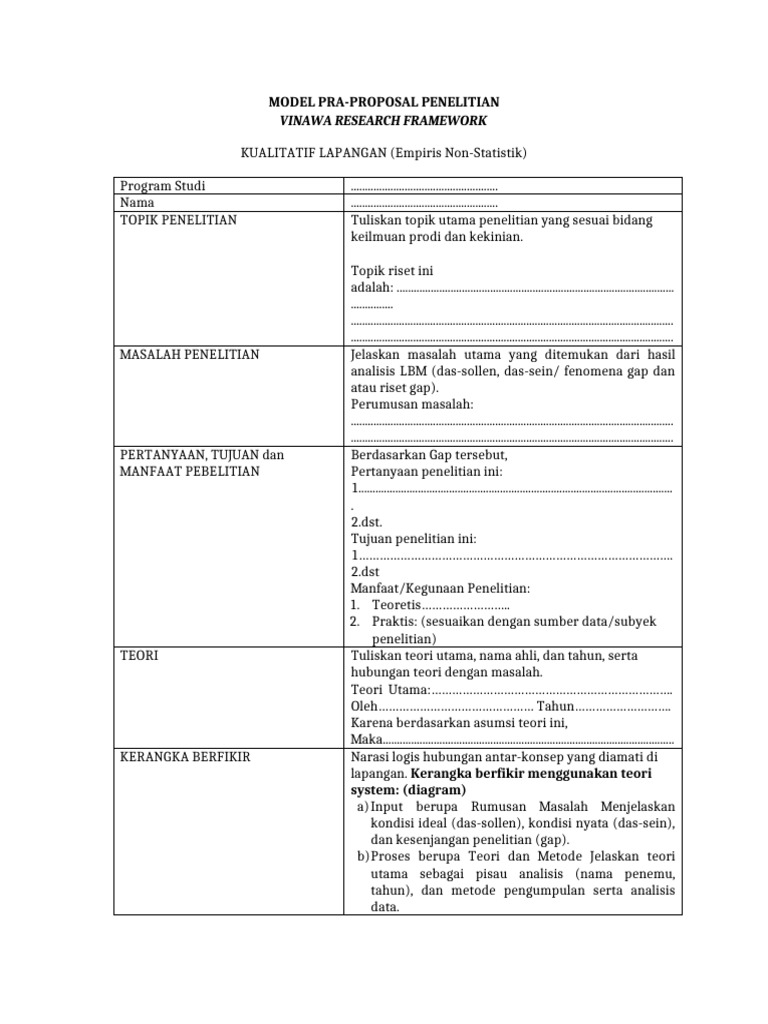 Template - Pra Proposal Kualitatif | PDF