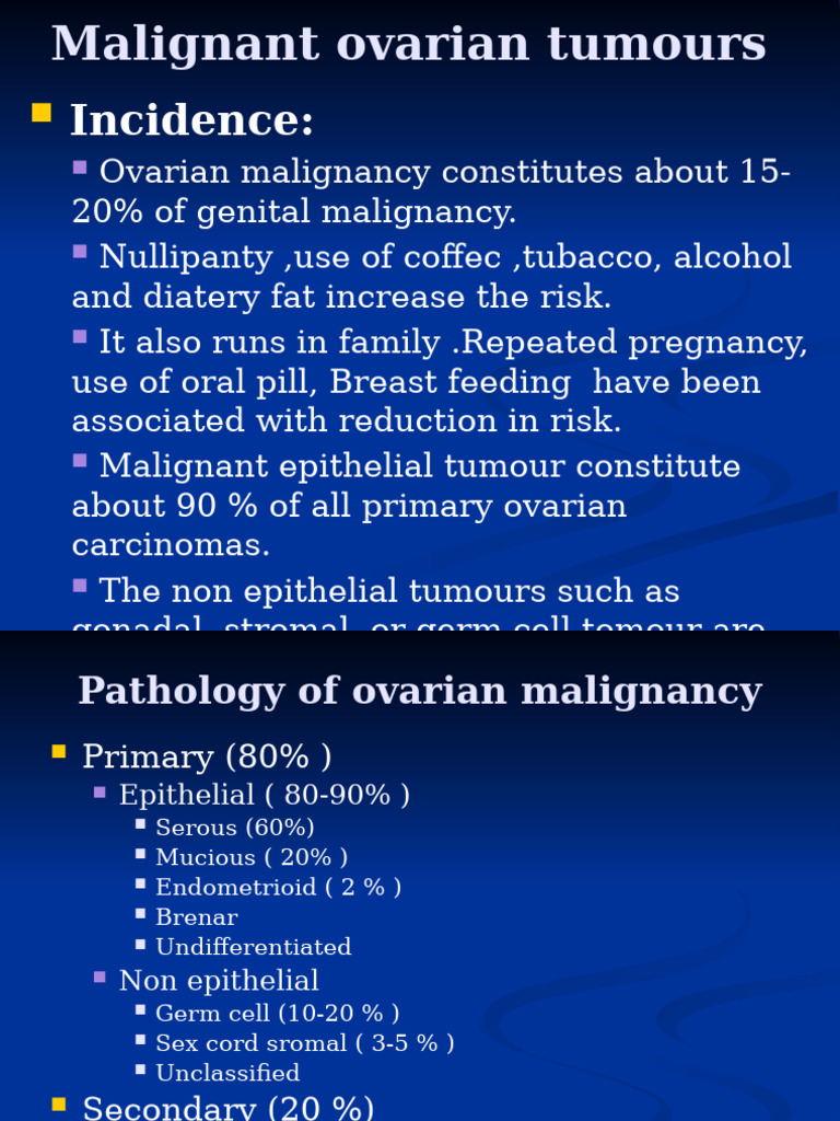 Malignant Ovarian Tumors Overview | PDF | Ovarian Cancer | Chemotherapy