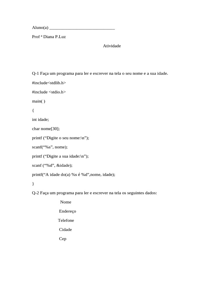 Programas em C para Entrada de Dados | PDF