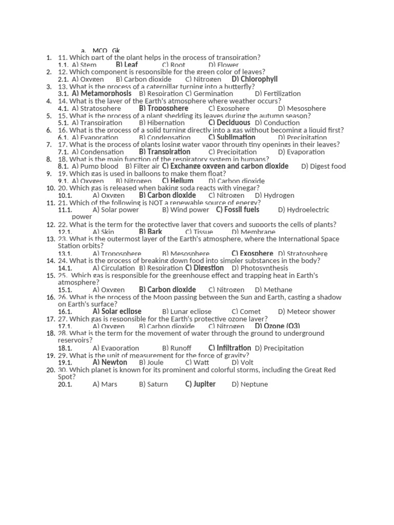 Plant and Earth Science MCQs | PDF | Atmosphere | Earth