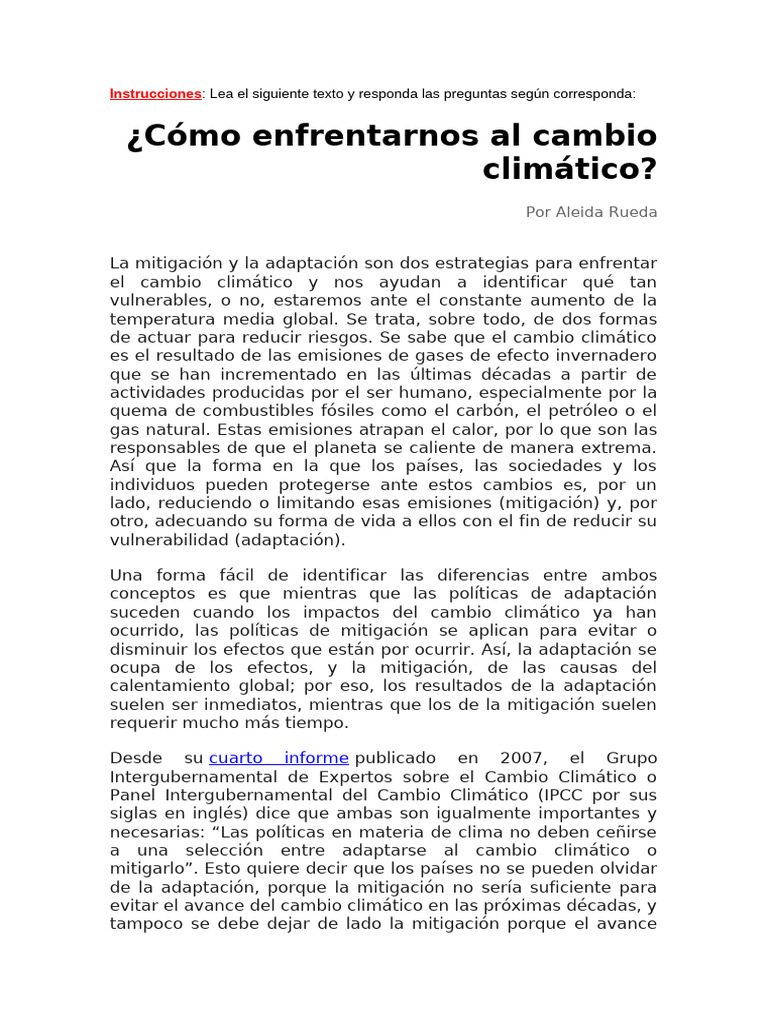 Estrategias para Enfrentar el Cambio Climático | PDF | Cambio climático ...