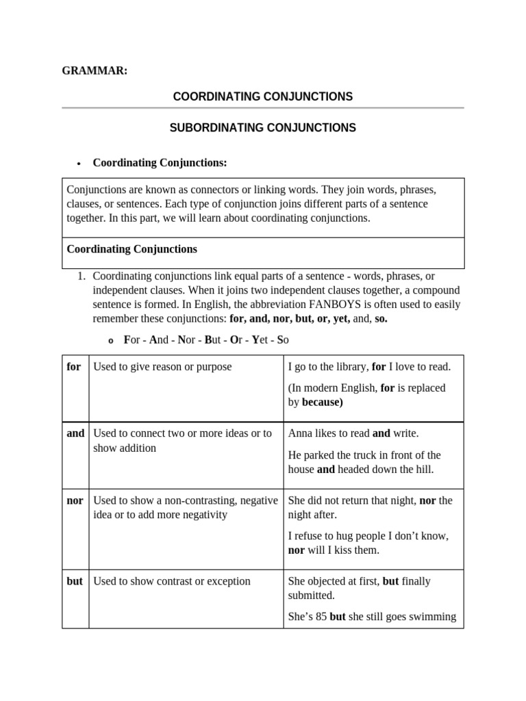 Understanding Conjunctions in English | PDF | Semantic Units | Language ...